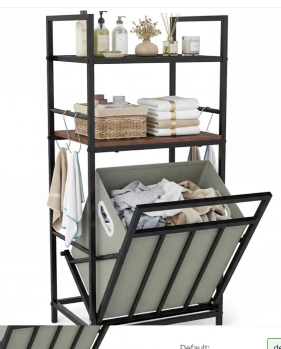 Black+Rustic Brown Tilt-Out Laundry Hamper, Metal+Engineered Wood with Shelves &
