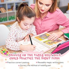4 PC Reusable Grooved Writing Books for Kids, Magic Copy Books,Reusable Handl