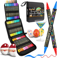 Paint Markers Acrylic Paint Pens, Dual Tip 48 Colors Acrylic Markers with Brush