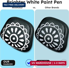 AKARUED 8 White Paint Pens Paint Markers: White Acrylic Paint Markers with 0.7mm