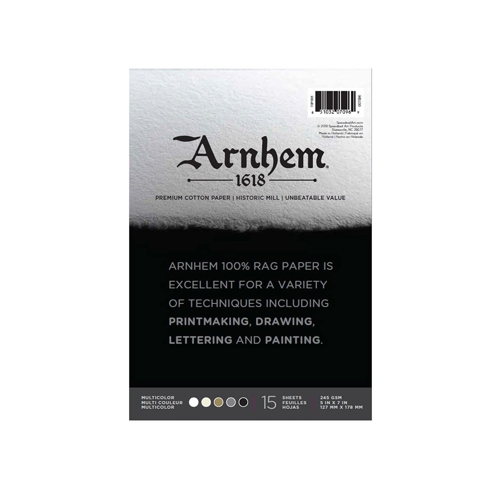 Arnhem 1618 Printmaking Paper Pad 5×7 Inches Assorted Colors 15 Sheets