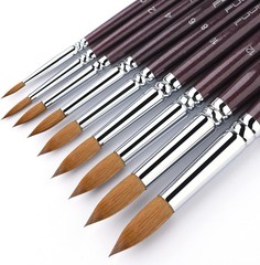 Sable Watercolor Brushes 9pcs #0,#2,#4,#6,#8,#10,#12,#14,#16, Brown-9pcs