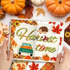 Konsait 24 Sheets Fall Scrapbook Paper 12×12 Double Sided Autumn Orange