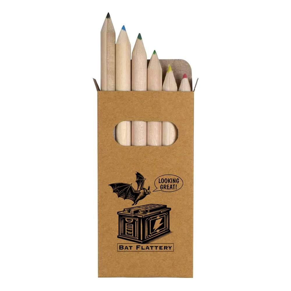 6 x ‘Funny Flat Battery’ Short 85mm Pencils / Coloured Pencil Set (PE00090862)