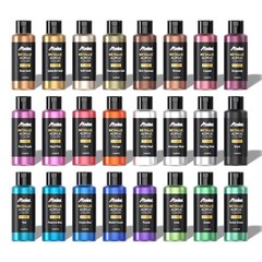 Metallic Acrylic Paint, Set of 24 Metallic Colors in 2oz/60ml Bottle, Rich Pi…