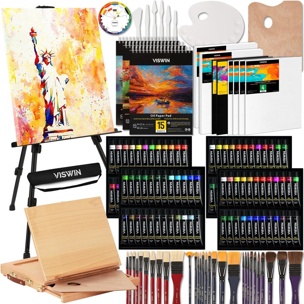 Professional All-in-One Art Painting Kit with Aluminum & Beech Wood Easel, 96…