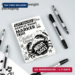 Black Acrylic Paint Markers 8 Pack, Dual Tip 0.7mm & 3mm Acrylic Paint Pens