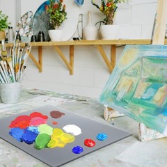 2 Pack Neutral Grey Tempered Glass Palettes, 12″ X 16″ Large Paint Palette, Scra