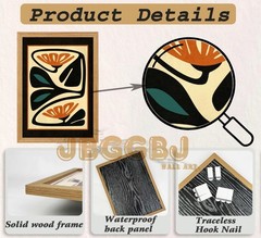 Wood Framed Abstract Boho Floral Wall Art Black and Orange Flower Picture Wal…