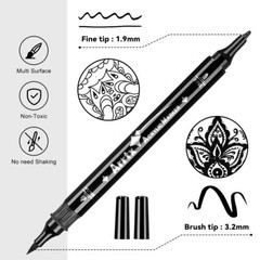 Arrtx Black Acrylic Paint Pens – 8 Pack Brush Tip and Fine Tip (Dual Tip) Bla…