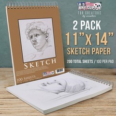 11″ x 14″ Spiral Bound Sketch Pad, Pad of 100-Sheets, 60 Pound (100gsm) (2 Pads)