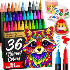 Acrylic Paint Markers – Paint Pens for Drawing – Brush + Fine 36 Multicolor