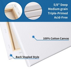 FIXSMITH Stretched White Blank Canvas – 12 x 16 Inch, Bulk Pack of 8, Primed, 10