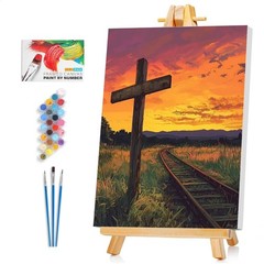 Cross Framed Paint by Numbers Kit for Adults Beginner & Kids Ages 8-12, Sunset..
