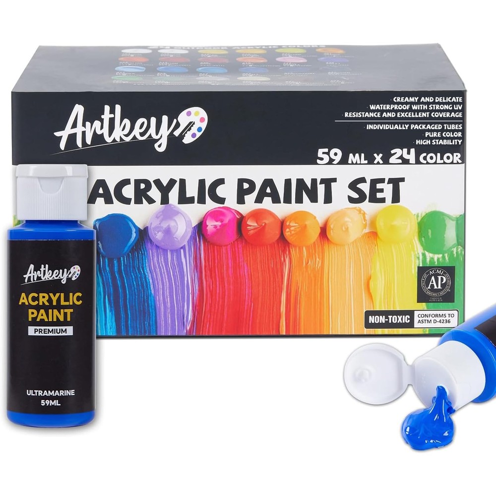 Artkey Acrylic Paint Set, 24 Colors 2 oz/59 2 Fl Oz (Pack of 24), 24