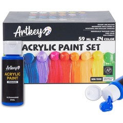 Artkey Acrylic Paint Set, 24 Colors 2 oz/59 2 Fl Oz (Pack of 24), 24