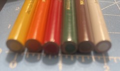 6 Prang Colored Pencils Thick Core Yellow, Orange, Red, Brown, Dark Green& White