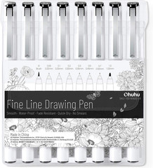 Fineliner Pens Micro Drawing Pens: 8-Size Tips (Ultra-Fine, Fine & Brush) Waterp