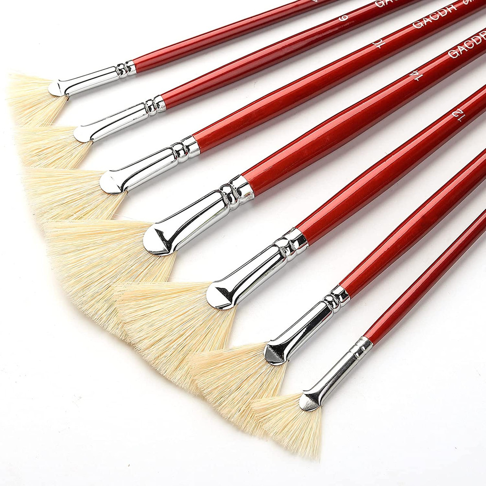 Fan Brush for Painting, 7 Pieces Fan Brush Set with Hog Bristle Natural Hair and