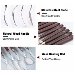 Rust-Resistant Artist Palette Knives Set 15pcs Wood Handle for Canvas Acrylic
