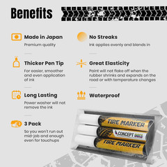 Premium Tire Marker Pens, White Waterproof Paint Markers for Car Tire Lettering,
