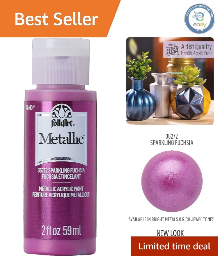 Versatile Non-Toxic Metallic Acrylic Paint – Sparkling Fuchsia, 2 Oz for Crafts