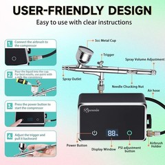 Quiet Operation Cordless Airbrush Kit with Easy Clean Tools & Accessories
