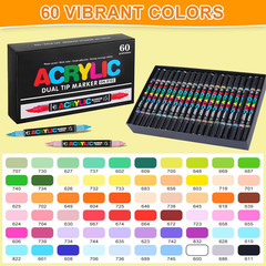 60 Colors Dual Tip Acrylic Paint Pens, 0.5-5MM Brush Tip & 1 MM Fine Tip Acrylic