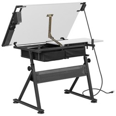 Adjustable Drafting Table for Artists – Drawing Table w/ Drawer & Outlet White