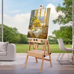H Frame Artist Easel Beech Wood Adjustable Height Angle with Storage Drawer
