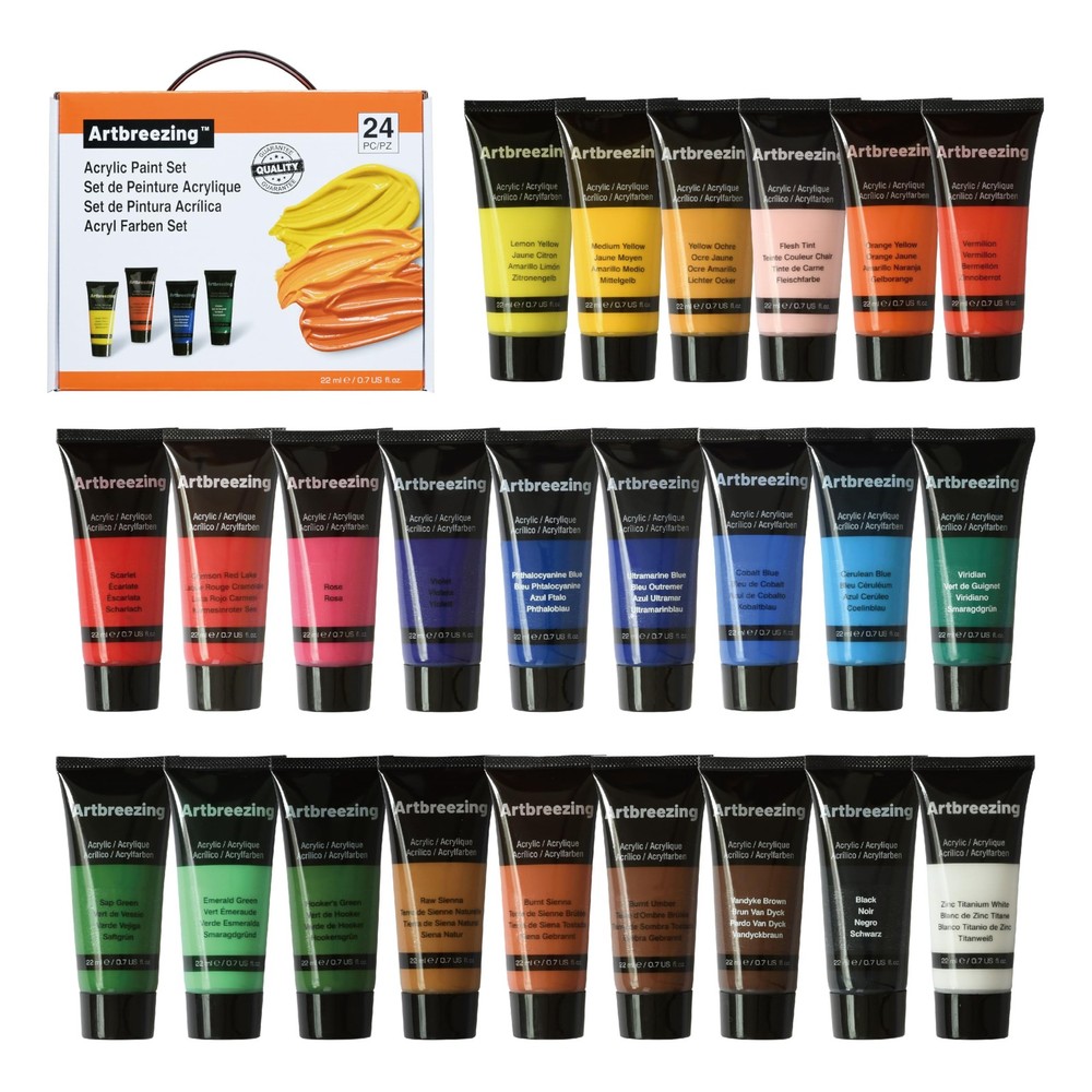 Artbreezing Acrylic Paint Set, 24 Colors 0.7 Fl Oz (Pack of 1), 24