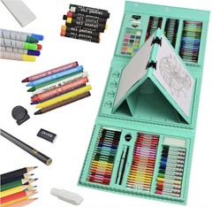 185 Pieces Double Sided Trifold Easel Art Set, Drawing Art Box with Oil Pastels,