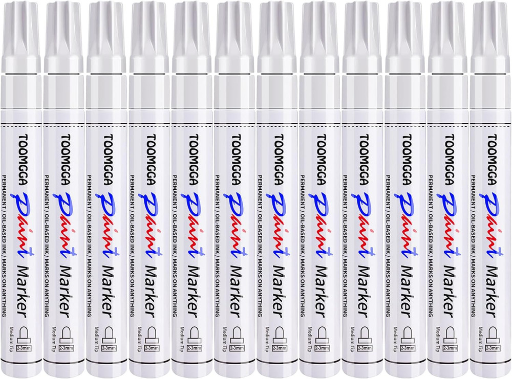 White Paint Pens Permanent Paint Markers – 12 Pack Oil Based Marking Pens, Mediu