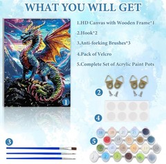 Colourful Dragons Paint by Numbers Kits for Adults Beginner with Wooden Framed,