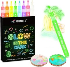 8 Colors Glow in the Dark Markers – 2mm Round Tip Neon Fluorescent Paint Pens