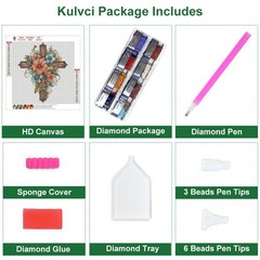 Kulvci Cross Flower Diamond Art Painting Kits for 12×12 inches, Multicolor
