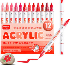 12 Colors Dual Tip Acrylic Paint Markers, Gray and Black Color — Extra Fine & So