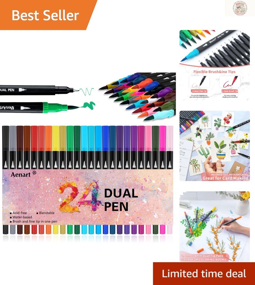 Artisan 24 Color Dual Tip Brush Pens – Perfect for Coloring & Hand Lettering