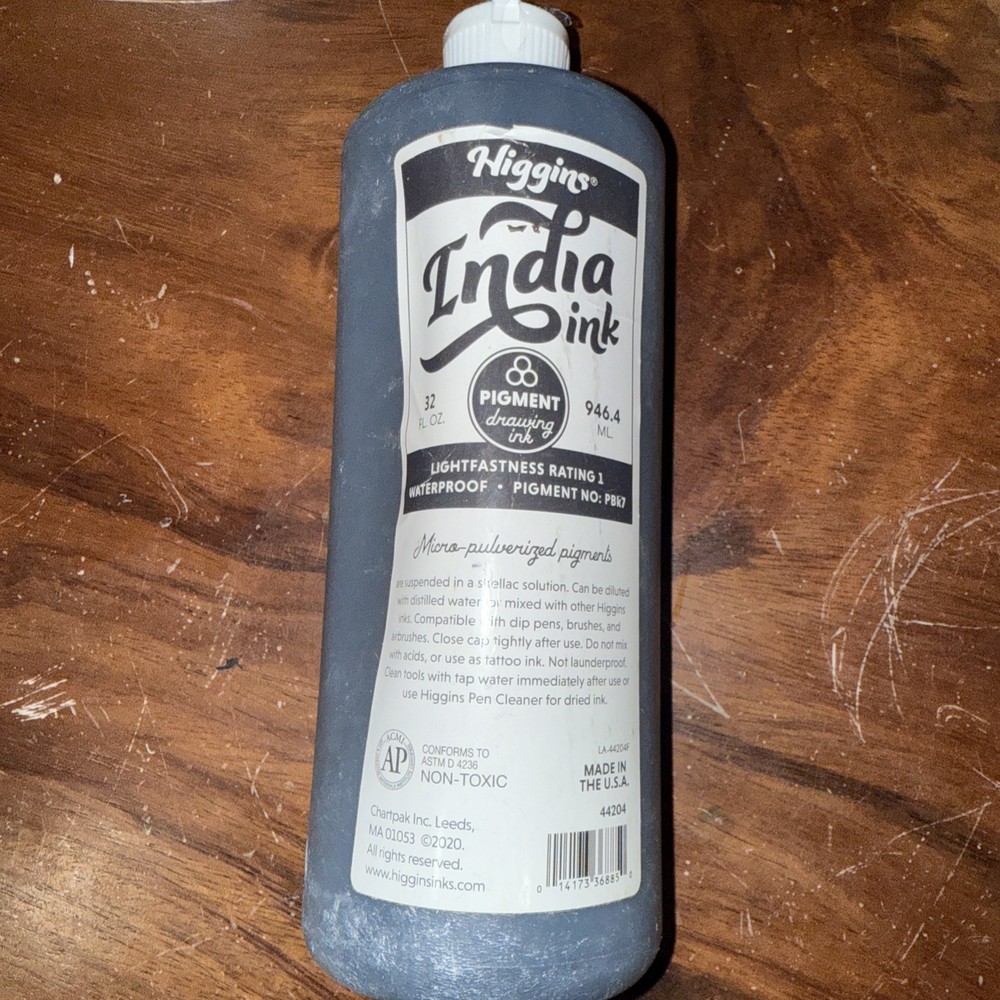 Higgins Black India Pigmented Drawing Ink, 32 Ounce Bottle (44204) 32 Ounces