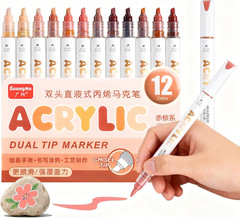 12 Colors Dual Tip Acrylic Paint Markers, Gray and Black Color — Extra Fine & So