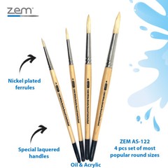 AS-122 White Hog Bristle Rounds Brush Set 4 pcs