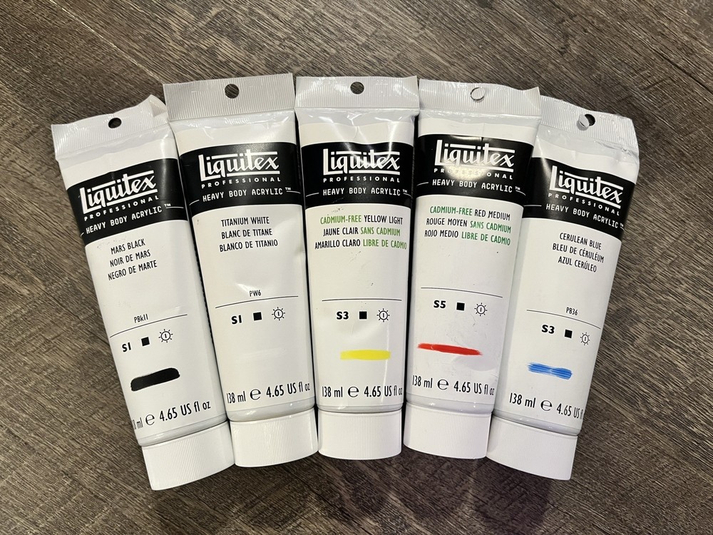 5x Large (4.65oz) Size Liquitex Heavy Body Paints (Primary Set #2)