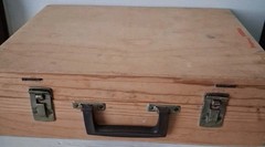 VTG Wooden Hinged Artists Painters Dovetail Box w Tray & Palette