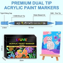 54 Colours Dual Tip Acrylic Paint Pens Set-Permanent Acrylic Paint Markers Fi…