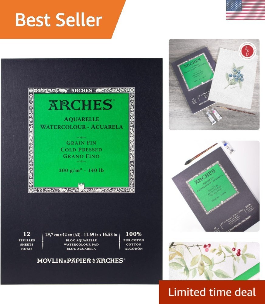 Artisan Quality Watercolor Pad 11.7” x 16.5” – 12 Sheets of 300 GSM Cotton