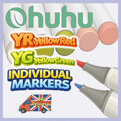 Ohuhu Honolulu B Alcohol Markers – YR + YG (Individual, Brush & Fine Tip)