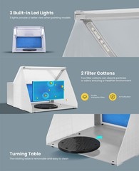 Portable Airbrush Spray Paint Booth Kit &LED Light Exhaust Filter Hobby Painting