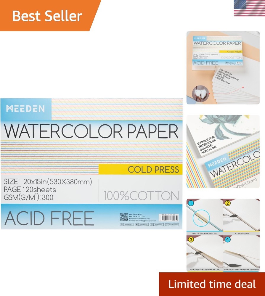 Watercolor Paper Block – 100% Cotton Watercolor Paper Pad of 20 Sheets, 140lb…