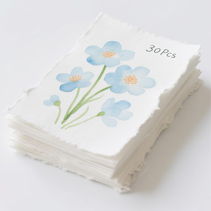 30 Sheets Watercolor Paper 300GSM Cotton Deckled Edge 4×6 Painting Calligraphy