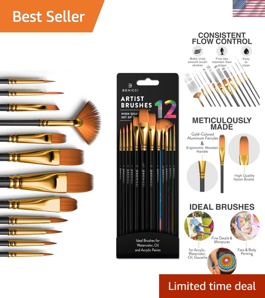 Professional Artist Paint Brush Set of 12 – Painting Brushes Kit for Kids, Ad…